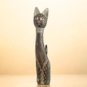 🧡Elegant Folk Art Brown Cat Figurine